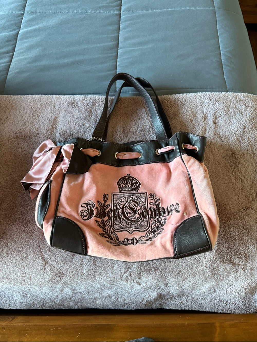 Juicy Couture Pink Tote with Black Trim and Bow Accent